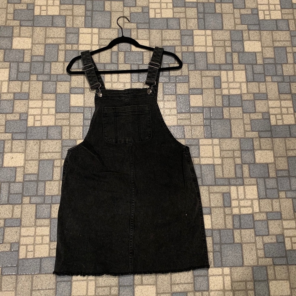 black denim overall dress